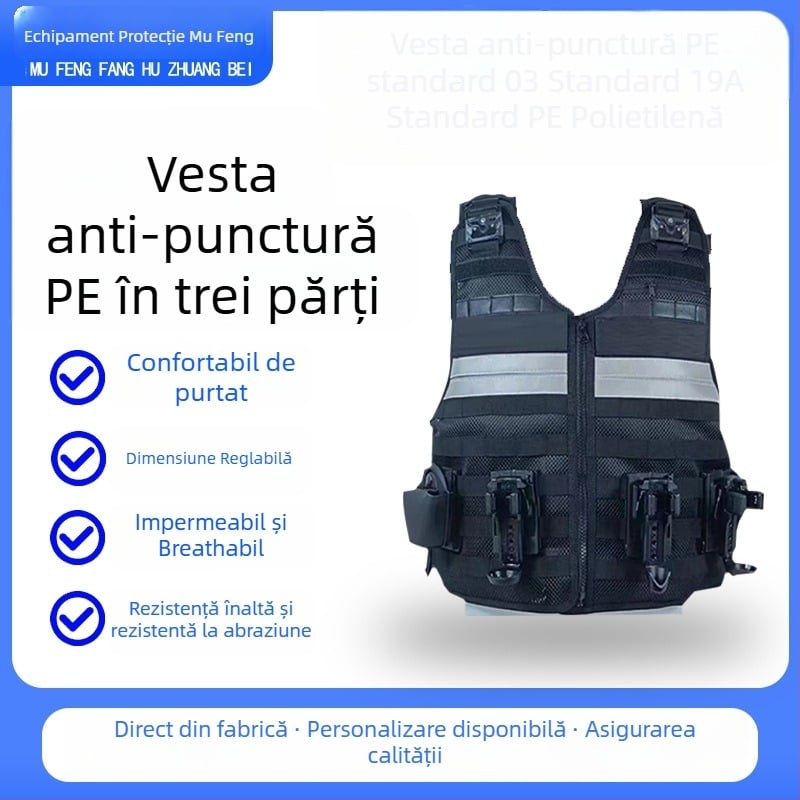 Vestă tactic anti-înțepare din 3 părți, material PE, protecție toracică, standard Ga68-2019, respirabilă, greutate 2,0 kg