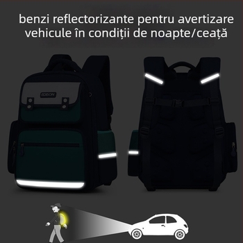 Ghiozdan pentru elevi din învățământ primar cu protecție a coloanei, design de reducere a greutății, benzi reflectorizante, capacitate mare, rezistent la apă