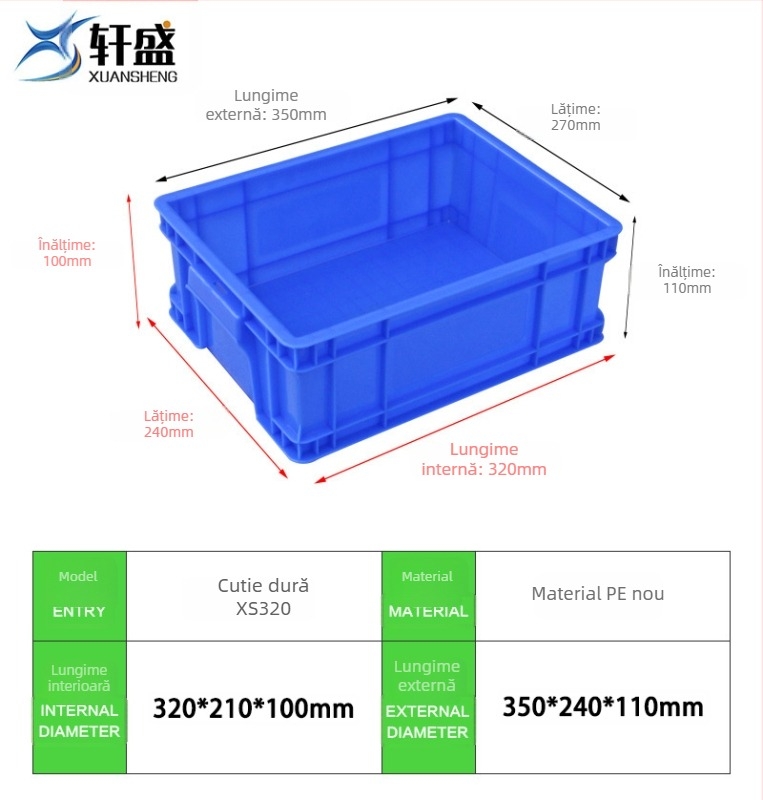 Cutie turnover din plastic HDPE cu capac, rezistentă la apă și coroziune, grosimea peretelui 1.5–2.0 mm, capacitate de încărcare 5–50