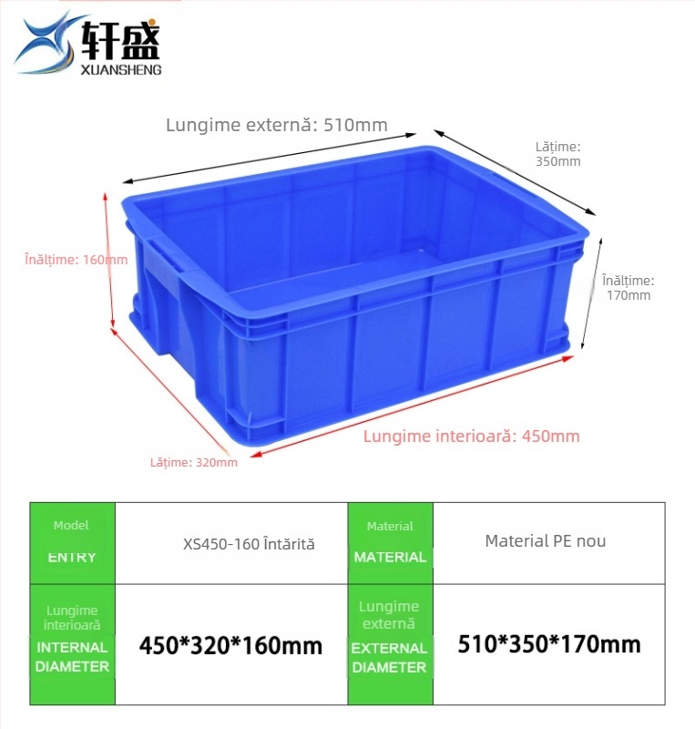 Cutie turnover din plastic HDPE cu capac, rezistentă la apă și coroziune, grosimea peretelui 1.5–2.0 mm, capacitate de încărcare 5–50