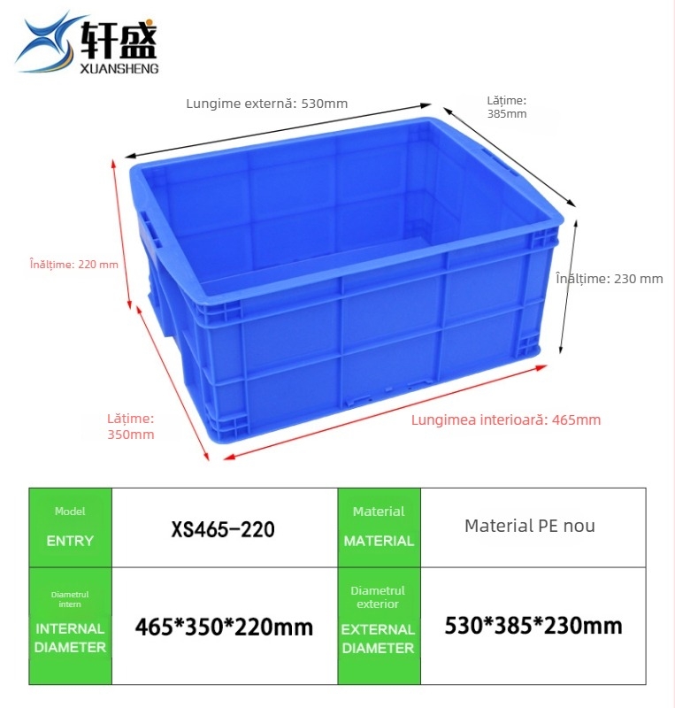Cutie turnover din plastic HDPE cu capac, rezistentă la apă și coroziune, grosimea peretelui 1.5–2.0 mm, capacitate de încărcare 5–50