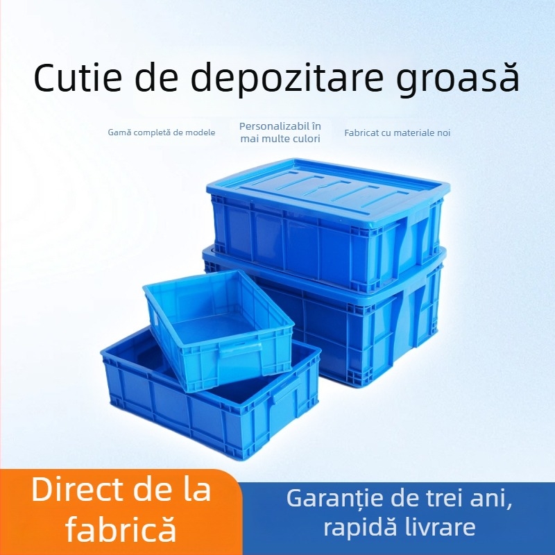 Cutie turnover din plastic HDPE cu capac, rezistentă la apă și coroziune, grosimea peretelui 1.5–2.0 mm, capacitate de încărcare 5–50