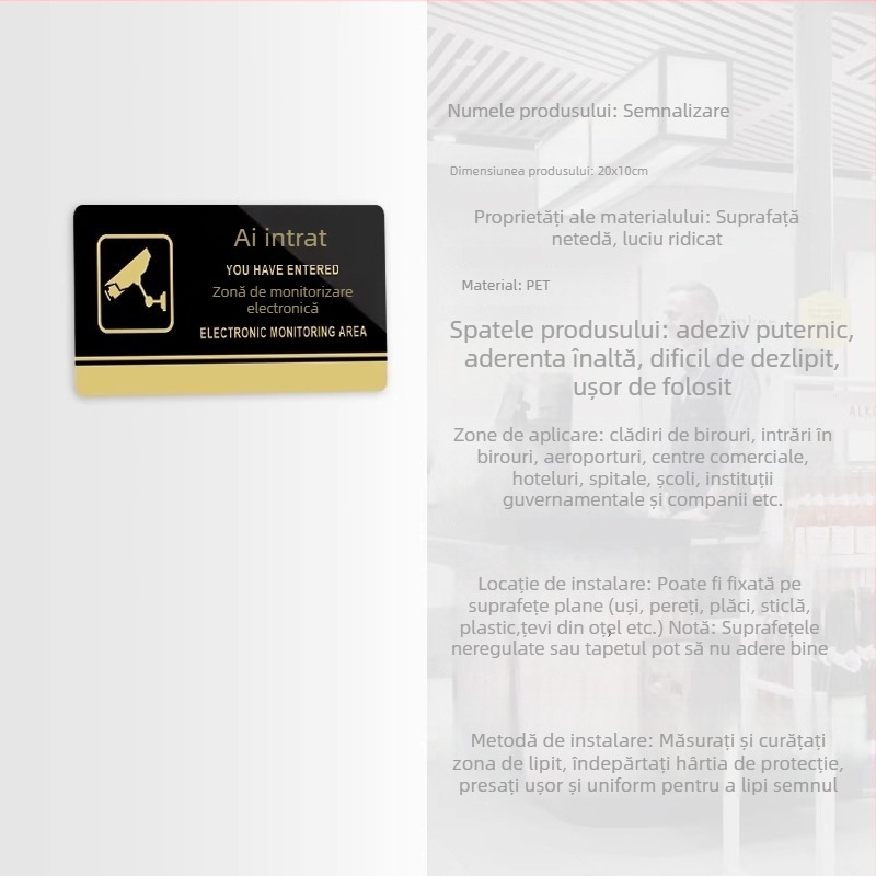 Panou de avertizare pentru supraveghere a magazinului, interior și exterior, compatibil cu camere, avertizare anti-furt
