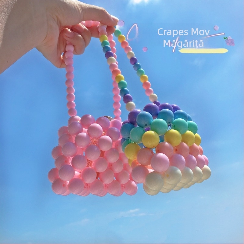 Geantă din mărgele țesute, stil stradal, mică rotundă crossbody, acrilic, moale, pentru uz zilnic