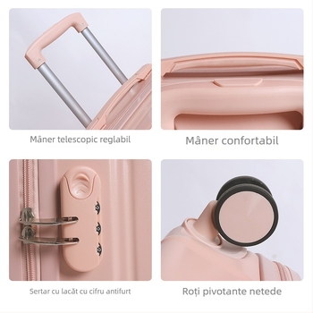 Prami bagaj de mână de 20 inch, ușor, ABS+PC, roți cu 360°, închidere cu combinație, impermeabil, durabil, unisex, culoare solidă, valiză de călătorie
