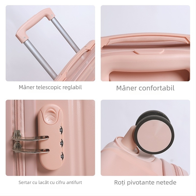 Prami bagaj de mână de 20 inch, ușor, ABS+PC, roți cu 360°, închidere cu combinație, impermeabil, durabil, unisex, culoare solidă, valiză de călătorie