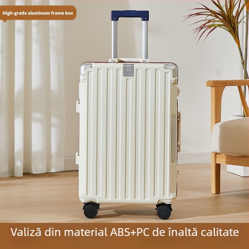 Valiză cu cadru din aluminiu, material ABS/PC durabil, roți universale, deschidere cu clapă, încuietoare cu cod standard