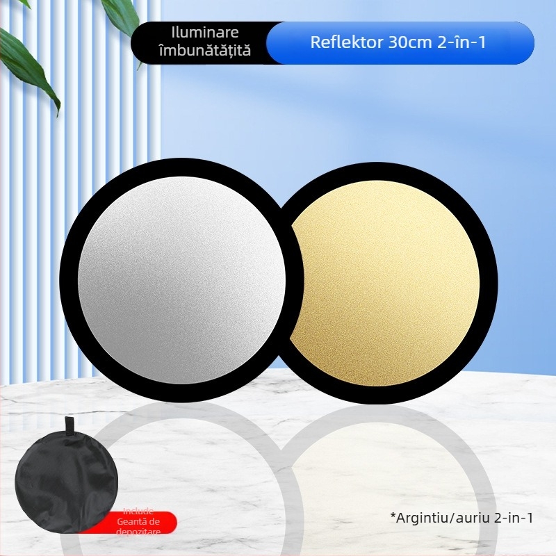 Reflector fotografic, rotund și pliabil, cinci în unu, pentru interior și exterior, model Combination, greutate 0,2 kg