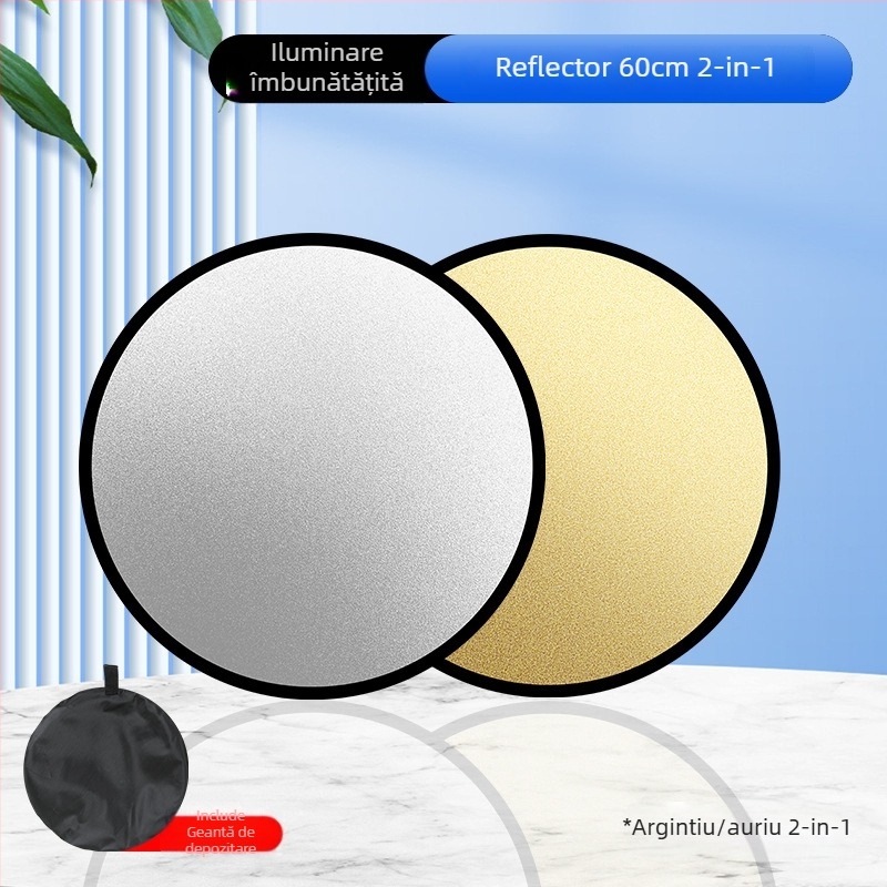 Reflector fotografic, rotund și pliabil, cinci în unu, pentru interior și exterior, model Combination, greutate 0,2 kg