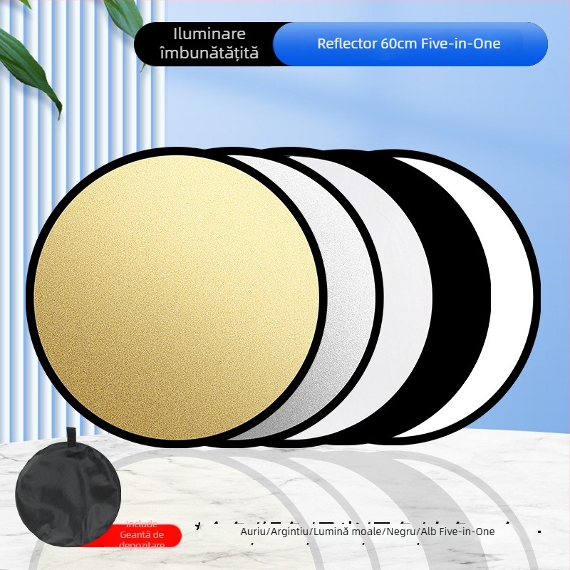 Reflector fotografic, rotund și pliabil, cinci în unu, pentru interior și exterior, model Combination, greutate 0,2 kg