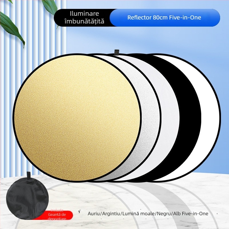 Reflector fotografic, rotund și pliabil, cinci în unu, pentru interior și exterior, model Combination, greutate 0,2 kg