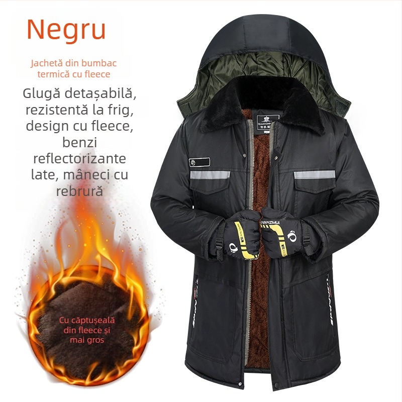 Geacă de iarnă pentru bărbați în camuflaj, căptușită cu fleece, umplutură din poliester, impermeabilă, lungime medie