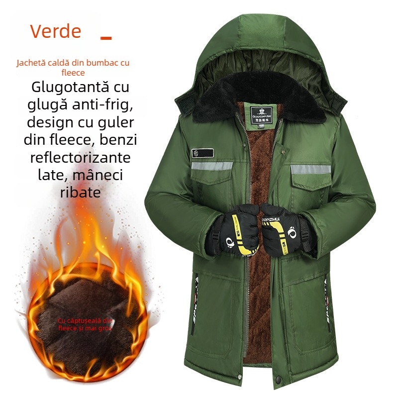 Geacă de iarnă pentru bărbați în camuflaj, căptușită cu fleece, umplutură din poliester, impermeabilă, lungime medie