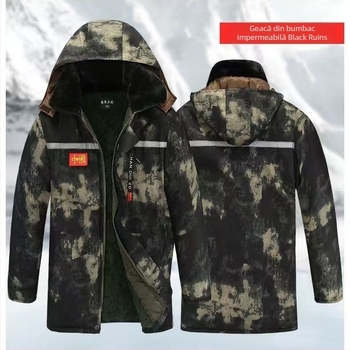 Jachetă de iarnă camuflată, căptușită – impermeabilă, caldă, vizibilitate nocturnă reflectivă – material exterior nylon, pentru uz în fabrică