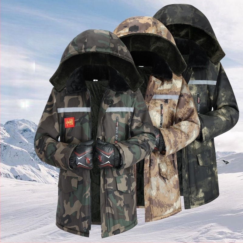 Jachetă de iarnă camuflată, căptușită – impermeabilă, caldă, vizibilitate nocturnă reflectivă – material exterior nylon, pentru uz în fabrică