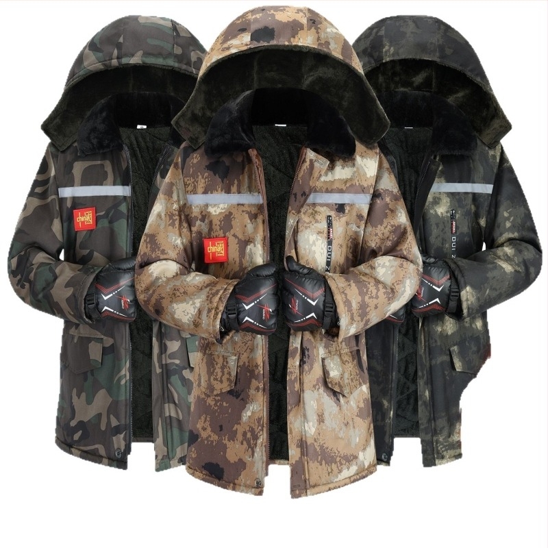 Jachetă de iarnă camuflată, căptușită – impermeabilă, caldă, vizibilitate nocturnă reflectivă – material exterior nylon, pentru uz în fabrică