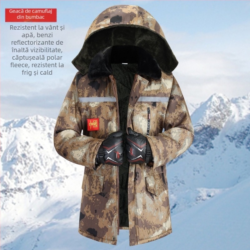 Jachetă de iarnă camuflată, căptușită – impermeabilă, caldă, vizibilitate nocturnă reflectivă – material exterior nylon, pentru uz în fabrică