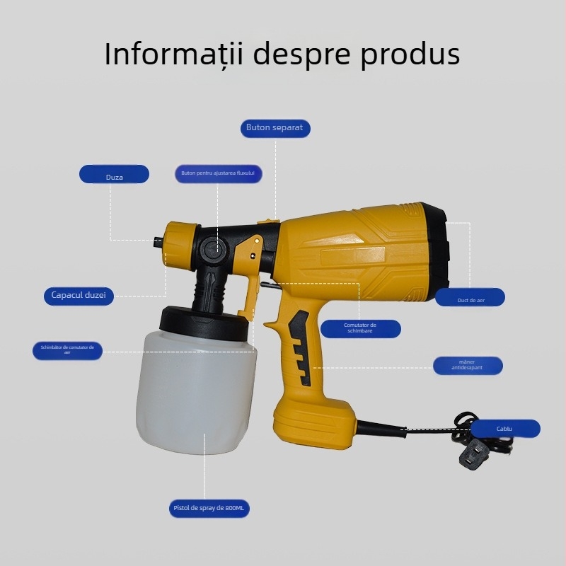 Pistol de vopsit electric AC – Putere înaltă, economie de efort, 450W, 200V, duză 1.5 mm, recipient 1000 ml, potrivit pentru vopsire și dezinfectare
