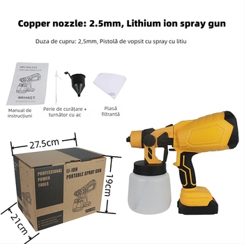 Pistol de vopsit fără fir pentru uz casnic (baterie Li-ion reîncărcabilă; 21V)