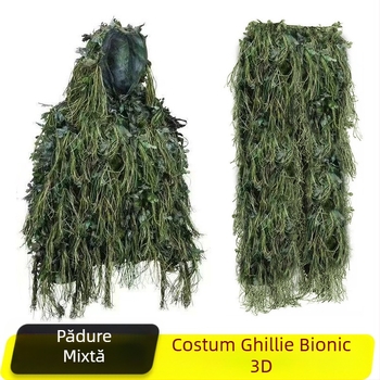 Costum ghillie 3D pentru junglă, cu frunze și blană, pentru vânătoare în aer liber
