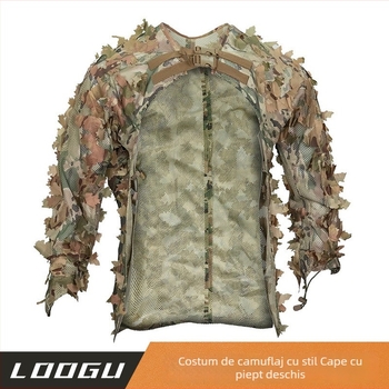 Îmbrăcăminte de camuflaj în stil pelerină pentru vânătoare, țesătură din amestec de bumbac, respirabilă, rezistentă la uzură, model camuflaj, greutate 540 g