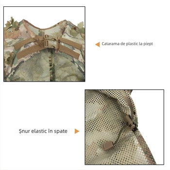 Îmbrăcăminte de camuflaj în stil pelerină pentru vânătoare, țesătură din amestec de bumbac, respirabilă, rezistentă la uzură, model camuflaj, greutate 540 g