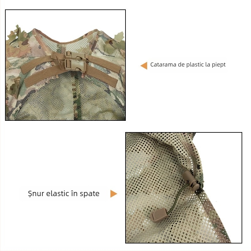 Îmbrăcăminte de camuflaj în stil pelerină pentru vânătoare, țesătură din amestec de bumbac, respirabilă, rezistentă la uzură, model camuflaj, greutate 540 g