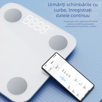 Cântar corporal cu Bluetooth, reîncărcabil, 4 senzori de precizie înaltă, măsoară grăsimea corporală și apa corpului, interval de măsurare 0,2–180 kg