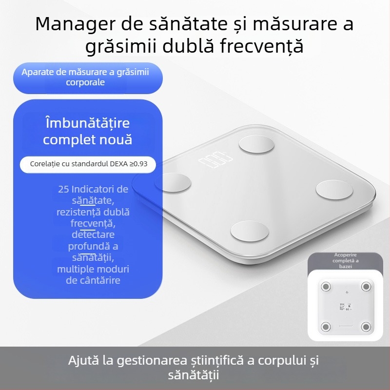 Cântar corporal cu Bluetooth, reîncărcabil, 4 senzori de precizie înaltă, măsoară grăsimea corporală și apa corpului, interval de măsurare 0,2–180 kg