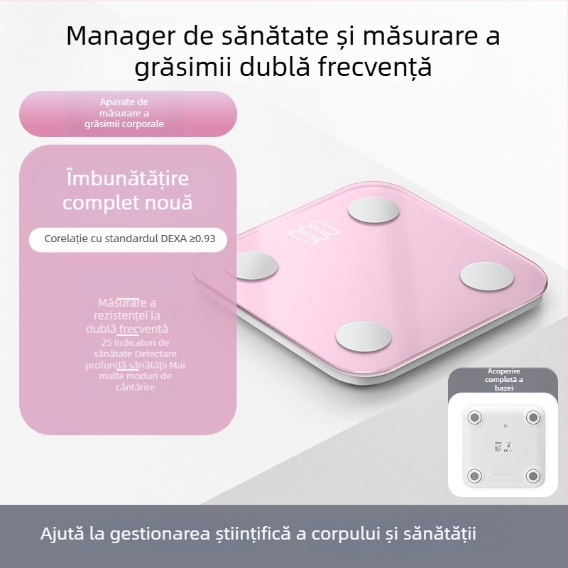 Cântar corporal cu Bluetooth, reîncărcabil, 4 senzori de precizie înaltă, măsoară grăsimea corporală și apa corpului, interval de măsurare 0,2–180 kg
