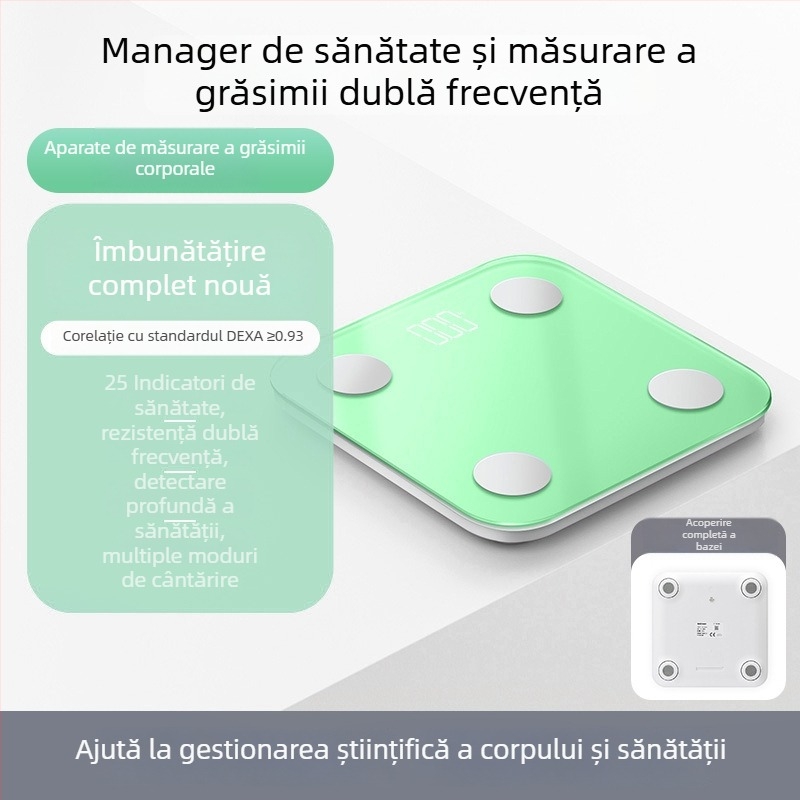 Cântar corporal cu Bluetooth, reîncărcabil, 4 senzori de precizie înaltă, măsoară grăsimea corporală și apa corpului, interval de măsurare 0,2–180 kg