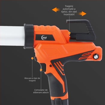 Pistol electric de lipire adezivă, cu baterie litiu, automat, aliaj de aluminiu ABS, greutate 1,2 kg, compatibil cu adeziv moale de 600 ml și adeziv dur de 300 ml