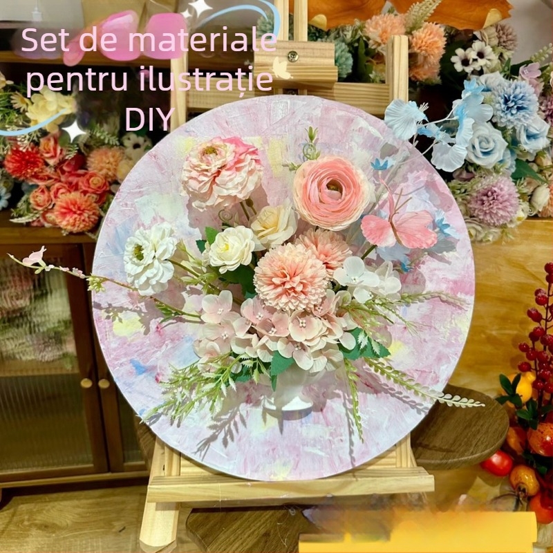 Kit DIY pentru aranjament floral în stil pictură în ulei francez, fără ramă, potrivit pentru living, dormitor sau restaurant, decor modern minimalist