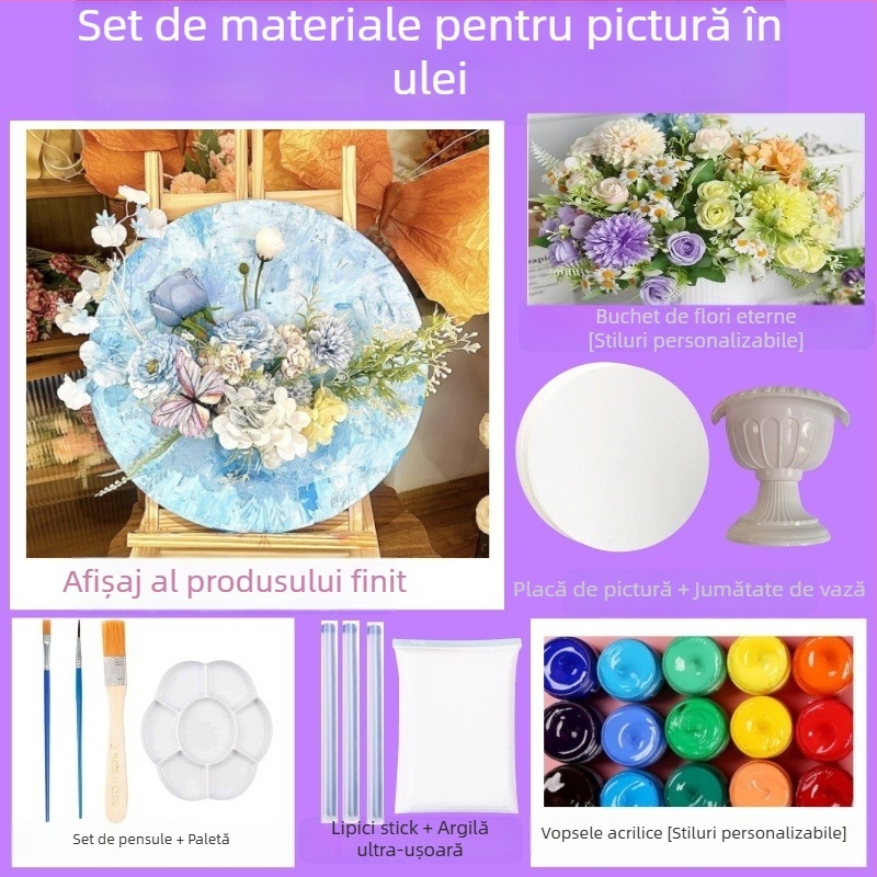Kit DIY pentru aranjament floral în stil pictură în ulei francez, fără ramă, potrivit pentru living, dormitor sau restaurant, decor modern minimalist