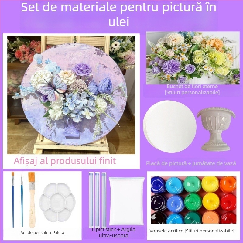 Kit DIY pentru aranjament floral în stil pictură în ulei francez, fără ramă, potrivit pentru living, dormitor sau restaurant, decor modern minimalist