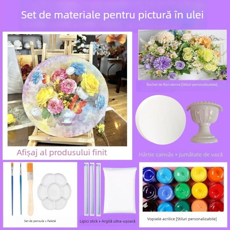 Kit DIY pentru aranjament floral în stil pictură în ulei francez, fără ramă, potrivit pentru living, dormitor sau restaurant, decor modern minimalist