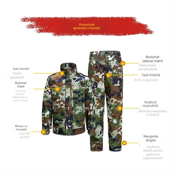 Costum camuflaj pentru activități în aer liber, material din fibre chimice, respirabil și durabil, model camuflaj, pentru adulți unisex, drumeții și camping