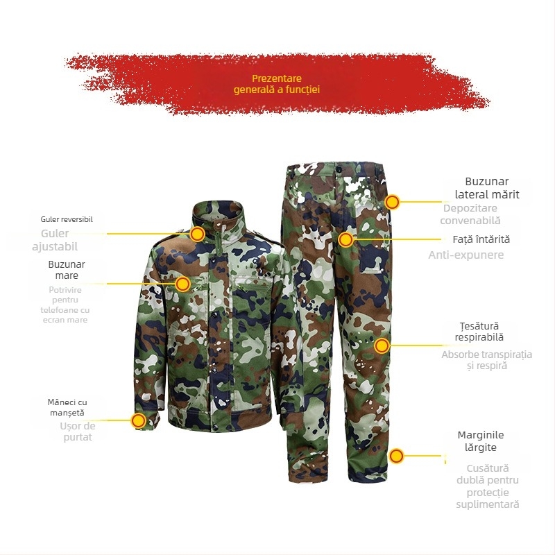 Costum camuflaj pentru activități în aer liber, material din fibre chimice, respirabil și durabil, model camuflaj, pentru adulți unisex, drumeții și camping