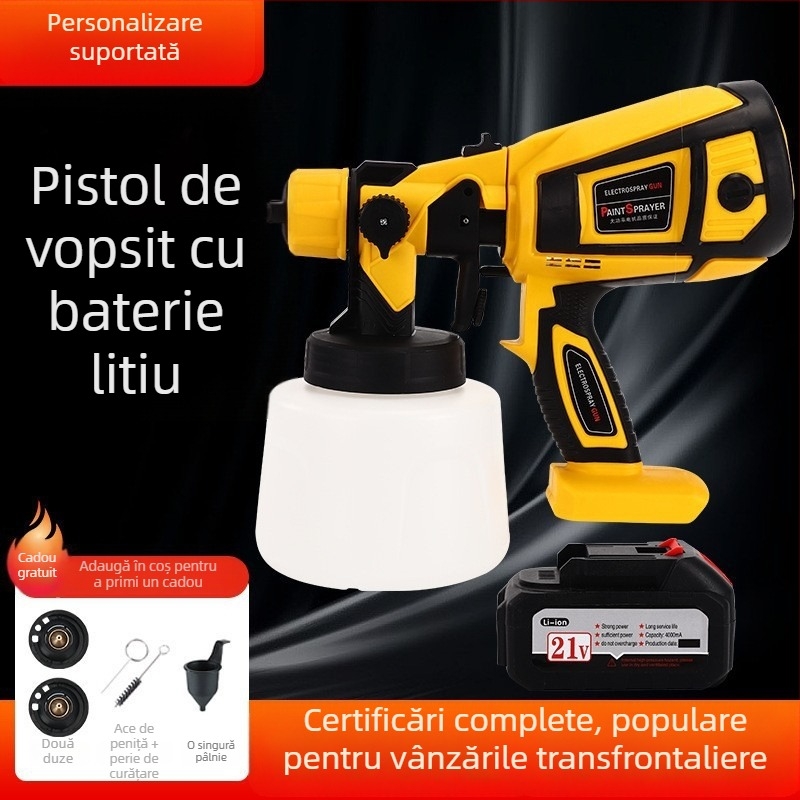 Mingsheng Pistol electric de vopsit cu baterie Li-ion, capacitate mare – pentru vopsea și latex, portabil