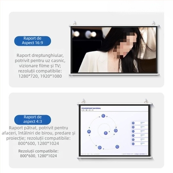 Ecran portabil anti-glare pentru proiector, cu montare pe perete fără găuri