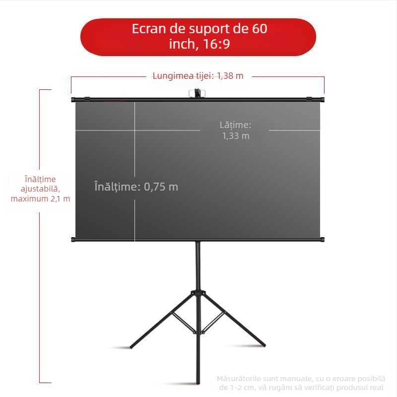 Ecran portabil anti-glare pentru proiector, cu montare pe perete fără găuri