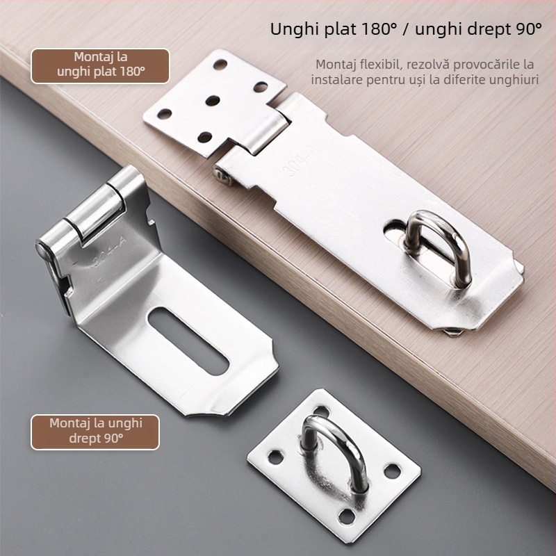 Hasp din oțel inoxidabil pentru uși și dulapuri, finisaj periat, stil modern minimalist