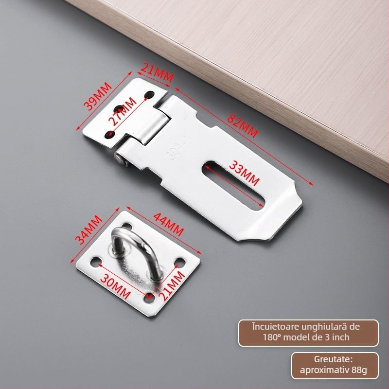 Hasp din oțel inoxidabil pentru uși și dulapuri, finisaj periat, stil modern minimalist