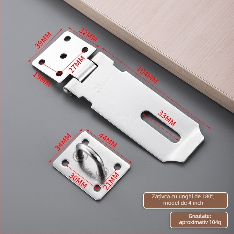 Hasp din oțel inoxidabil pentru uși și dulapuri, finisaj periat, stil modern minimalist