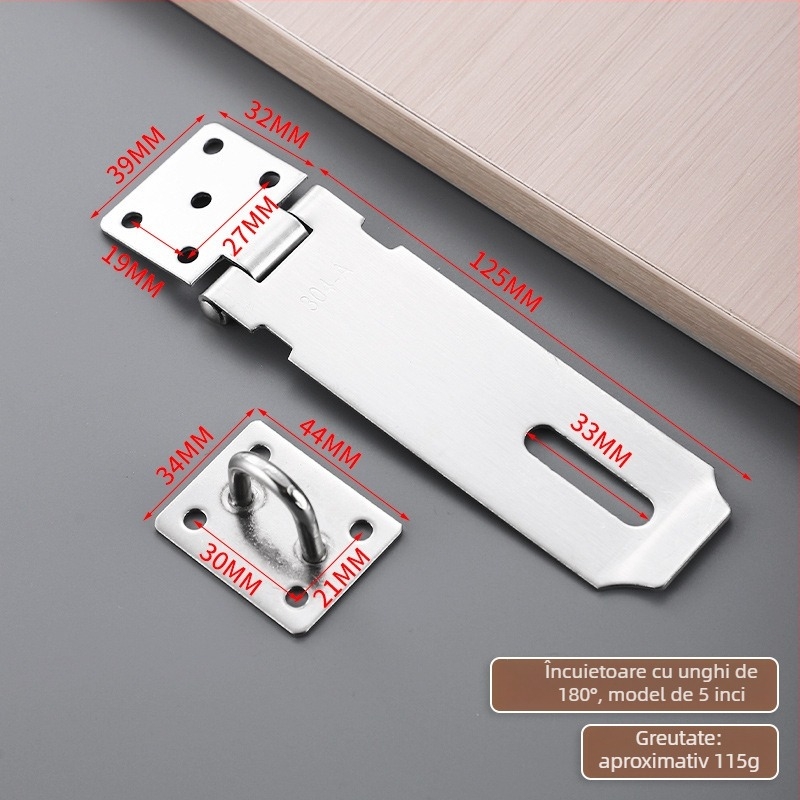 Hasp din oțel inoxidabil pentru uși și dulapuri, finisaj periat, stil modern minimalist