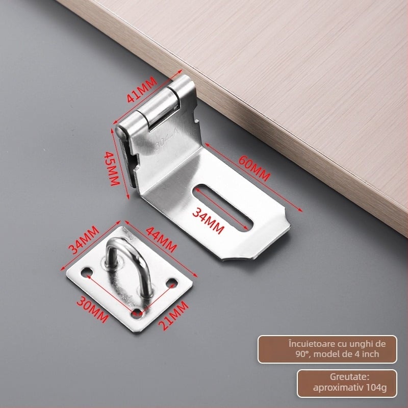 Hasp din oțel inoxidabil pentru uși și dulapuri, finisaj periat, stil modern minimalist