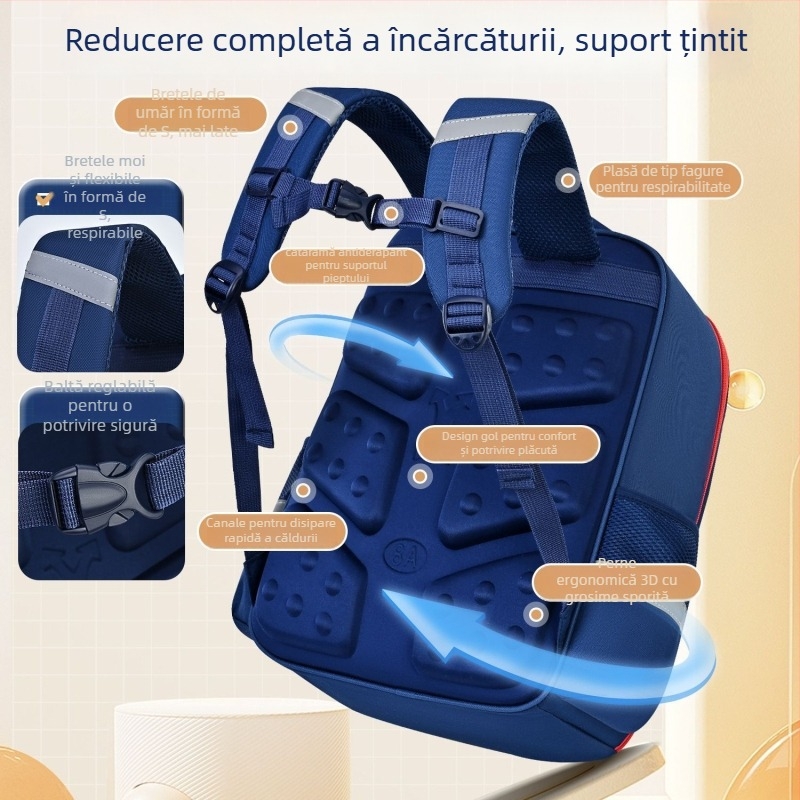 Rucsac pentru băieți cu ilustrații din Clasicul Munților și Mării, figuri din bețe de lemn, protecție a coloanei, ultra ușor, design premium