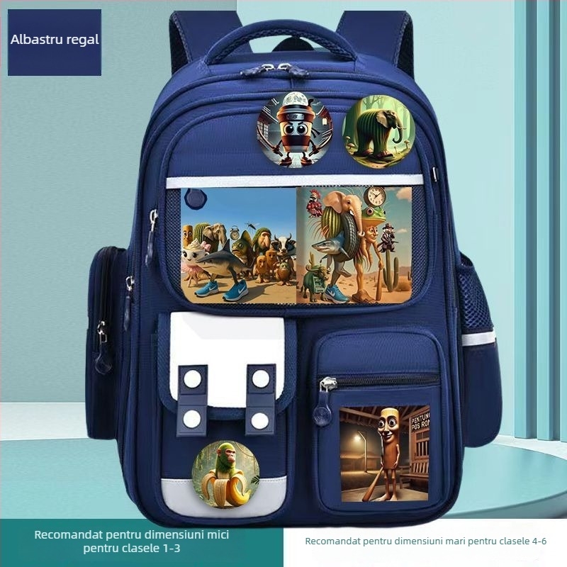 Rucsac pentru băieți cu ilustrații din Clasicul Munților și Mării, figuri din bețe de lemn, protecție a coloanei, ultra ușor, design premium