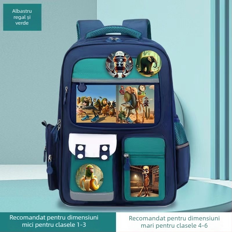 Rucsac pentru băieți cu ilustrații din Clasicul Munților și Mării, figuri din bețe de lemn, protecție a coloanei, ultra ușor, design premium