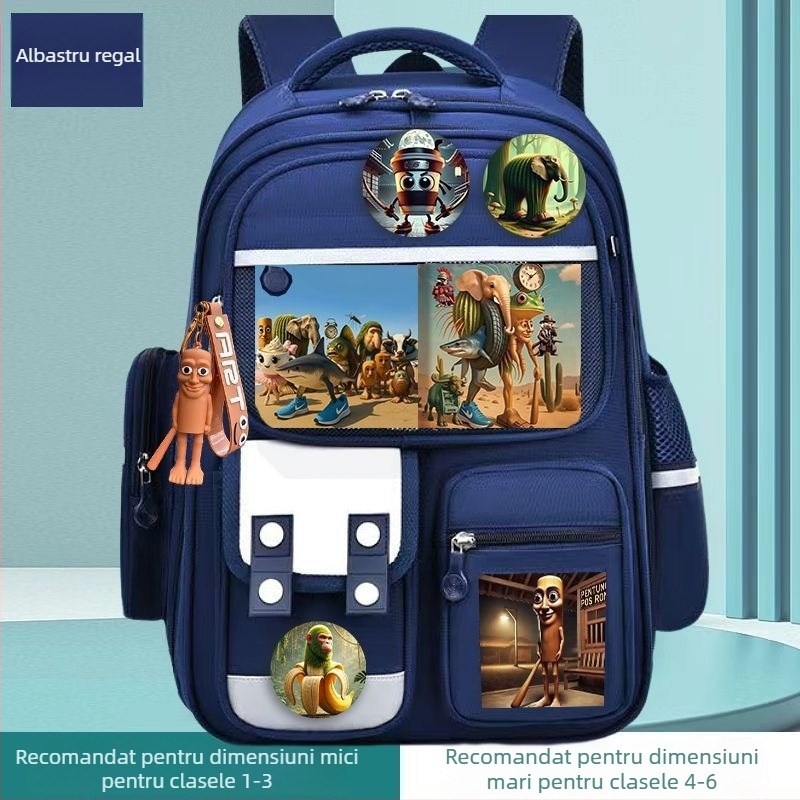 Rucsac pentru băieți cu ilustrații din Clasicul Munților și Mării, figuri din bețe de lemn, protecție a coloanei, ultra ușor, design premium